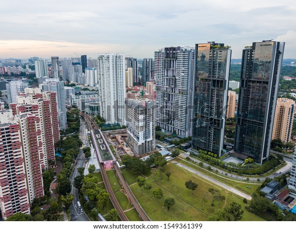 Singapore Jan 21 2019: Aerial drone panoramic\
view of commercial and residential architectural buildings around\
Alexandra and\
Queenstown.