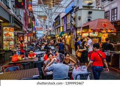 Singapore - Jan 21,2019: Chinatown Food Street, famous Hawker Centre on Smith Street, Singapore.