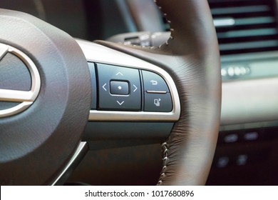 SINGAPORE - JANUARY 14, 2018: Media Button at Steering Wheel from Lexus RX Turbo  RX200tat motorshow in Singapore.