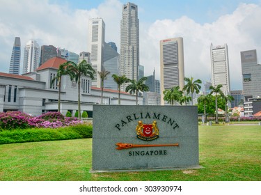 Singapore - Jul 4, 2015. View Of Singapore Parliament. Singapore Is A Unitary Multiparty Parliamentary Republic, With A Westminster System Of Unicameral Parliamentary Government.