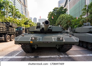 Singapore - July 2019: Column Of Singapore Army Battle Tank For National Day Parade In Singapore