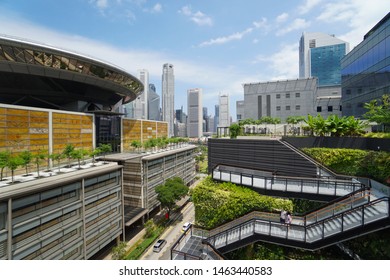 Singapore July 28 2019: Urban Farm On Roof Top Of Funan Shopping Center. City Hall Singapore 