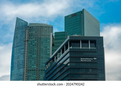 Singapore - July 8, 2020:  Top view of Bank of America, Merril Lynch Headquartern in Singapore and the Sail Condominium