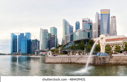 Singapore - June 20,2016: The Merlion Is The National Personification Of Singapore. The Merlion Was First Used In Singapore As The Logo For The Tourism Board.