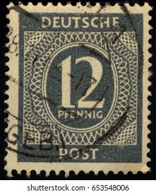 SINGAPORE – JUNE 5, 2017: A Stamp Printed In Germany Shows Deutsche Post, Circa 1946