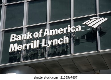 Singapore- Mar 13, 2022: Bank Of America Merill Lynch logo on their local office in Singapore. It is the investment banking branch of the group