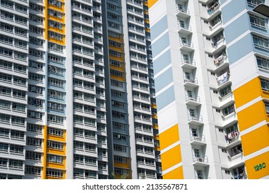 Singapore- Mar 13, 2022: Facade Of Housing Development Board (HDB) Apartment Units In Singapore. About 80 Per Cent Of Residents In Singapore Call Public Housing Or HDB Flats Home