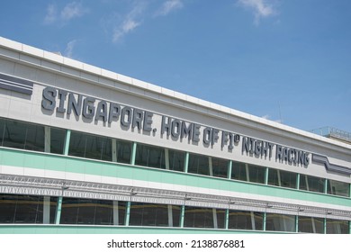 Singapore- Mar 19, 2022: Singapore, F1 Pit Building At Marina Bay Street Circuit