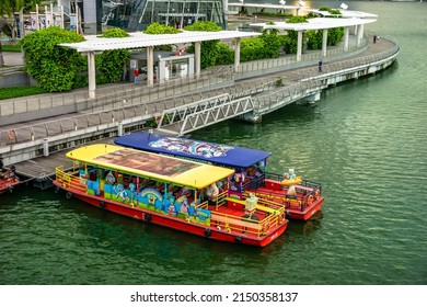 Singapore - Mar 8, 2022 : River Cruise Terminals at ArtScience Museum, Marina Bay Sands.
