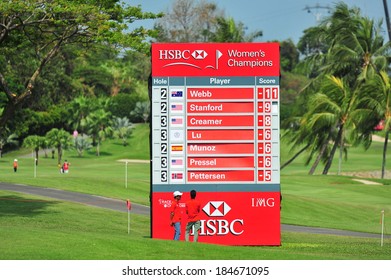 SINGAPORE - MARCH 2: Score Board Displaying Players Status During HSBC Women's Champions At Sentosa Golf Club Serapong Course March 2, 2014 In Singapore