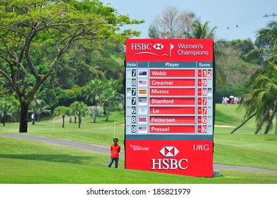 SINGAPORE - MARCH 2: Score Board Displaying Players' Status During HSBC Women's Champions At Sentosa Golf Club Serapong Course March 2, 2014 In Singapore
