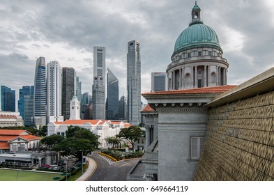 SINGAPORE - March 26, 2016: Singapore Central Business District As Seen From Singapore National Gallery’s Rooftop Garden. The Gallery Is The Former Supreme Court Building And City Hall Of Singapore.