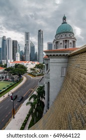 SINGAPORE - March 26, 2016: Singapore Central Business District As Seen From Singapore National Gallery’s Rooftop Garden. The Gallery Is The Former Supreme Court Building And City Hall Of Singapore.