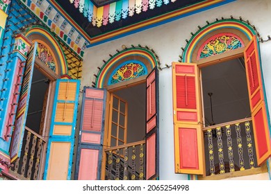 Singapore - March 3, 2021: Colorful house of Tan Teng Niah at Little India. It was built in 1900. Tan Teng Niah was a Chinese businessman who owned several sweet making factories along Serangoon Road 