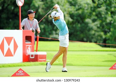 SINGAPORE - MARCH 3: Azahara Munoz Teeing Off During HSBC Women's Champions At Sentosa Golf Club Serapong Course March 3, 2013 In Singapore