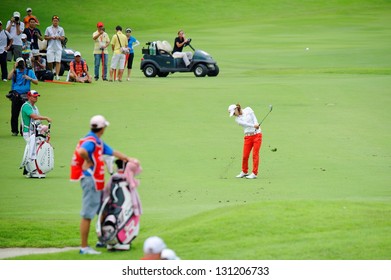 SINGAPORE - MARCH 3: Korean Na Yeon Choi Striking The Ball At Hole 18 During HSBC Women's Champions At Sentosa Golf Club Serapong Course March 3, 2013 In Singapore