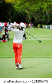 SINGAPORE - MARCH 3: Korean Na Yeon Choi Teeing Off During HSBC Women's Champions At Sentosa Golf Club Serapong Course March 3, 2013 In Singapore