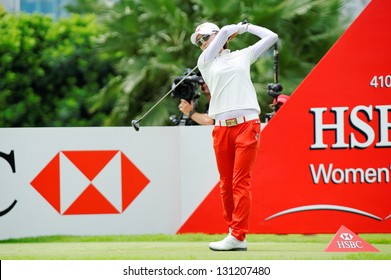 SINGAPORE - MARCH 3: Korean Na Yeon Choi Teeing Off During HSBC Women's Champions At Sentosa Golf Club Serapong Course March 3, 2013 In Singapore