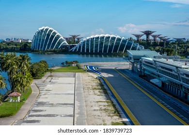 Singapore, Marina Bay Street Circuit, Oct 24,2020; View Of F1 Pit Building And Flower Dome In Background