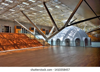 Singapore - May 15 2019: Interior Of South East Asian Gallery Of National Gallery Singapore With Strong Design Elements And Sunlight