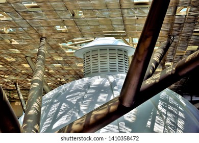 Singapore - May 15 2019: Interior Of South East Asian Gallery Of National Gallery Singapore With Strong Design Elements And Sunlight