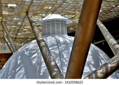 Singapore - May 15 2019: Interior Of South East Asian Gallery Of National Gallery Singapore With Strong Design Elements And Sunlight