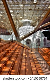 Singapore - May 15 2019: Interior Of South East Asian Gallery Of National Gallery Singapore With Strong Design Elements And Sunlight