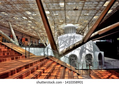 Singapore - May 15 2019: Interior Of South East Asian Gallery Of National Gallery Singapore With Strong Design Elements And Sunlight