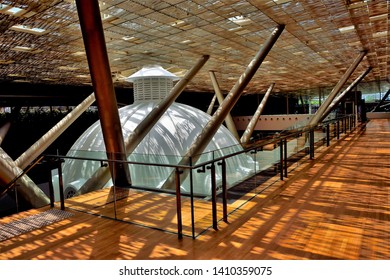 Singapore - May 15 2019: Interior Of South East Asian Gallery Of National Gallery Singapore With Strong Design Elements And Sunlight