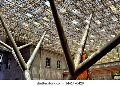 Singapore - May 15 2019: Interior Of South East Asian Gallery Of National Gallery Singapore With Strong Design Elements And Sunlight