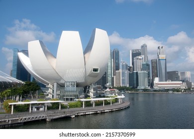 Singapore- May 15, 2022: ArtScience Museum at Marina Bay Sands in Singapore. It is one of the attractions at Marina Bay Sands