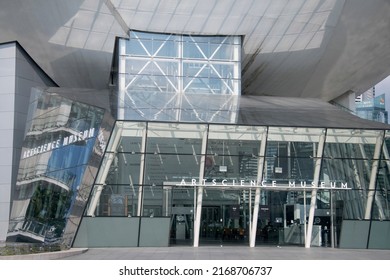 Singapore- May 15, 2022: Entrance of ArtScience Museum at Marina Bay Sands in the Downtown Core of the Central Area in Singapore