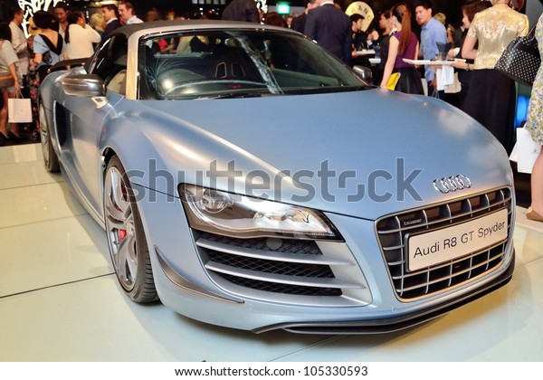 SINGAPORE - MAY 18: Side profile of Audi R8 GT\
Spyder on display at Audi Fashion Festival 2012 on May 18, 2012 in\
Singapore