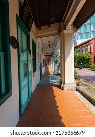 Singapore - May 23, 2022: Colorful Building Alley Along Emerald Hill Rd.