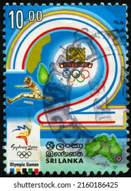 SINGAPORE - MAY 25, 2022: A Stamp Printed In Sri Lanka Shows Sydney 2000 Olympic Games, Circa 2000