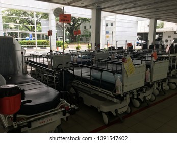 Singapore - May 4,2019 : Patient Bed In A Bay Waiting For Clean Up To Prevent Hospital Acquired Infection