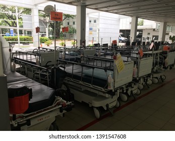 Singapore - May 4,2019 : Patient Bed In A Bay Waiting For Clean Up To Prevent Hospital Acquired Infection