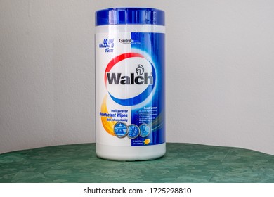 Singapore - May 8, 2020 : A Close Up Shot Of A Canister Of Walch Multi-purpose Disinfectant Wipes 