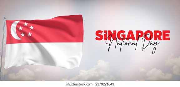 Singapore National Day.tigopraphic Lettering.waving Singapore Flag