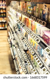 Singapore, Nov 2019: Shelves At Supermarket With Modern Digital Displays For Price Tags. Concept Of Electronic Shelf Label System And Smart Retail Store Technology 