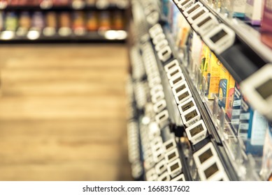 Singapore, Nov 2019: Shelves At Supermarket With Modern Digital Displays For Price Tags. Concept Of Electronic Shelf Label System And Smart Retail Store Technology 