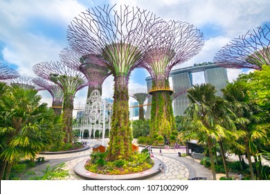 Singapore - November, 07, 2017 - Beautiful night view of Supertree Grove at Gardens By the Bay - Shutterstock ID 1071002909