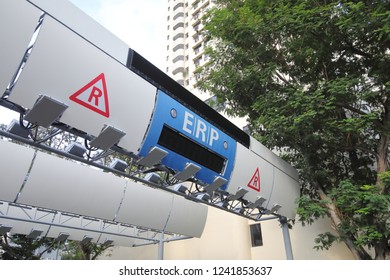 SINGAPORE - NOVEMBER 16, 2018: Electronic Road Pricing ERP System Singapore