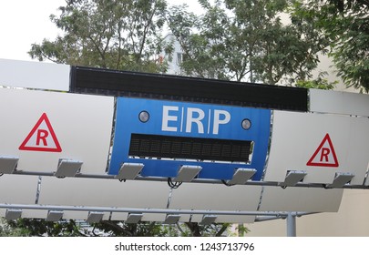 SINGAPORE - NOVEMBER 17, 2018: Electronic Road Pricing ERP System Singapore