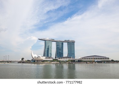 Singapore, Singapore - November 19, 2017:Marina Bay Sands At Daytime With Cloud