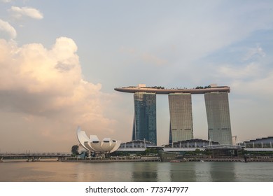 Singapore, Singapore - November 19, 2017:Marina Bay Sands At Daytime With Cloud