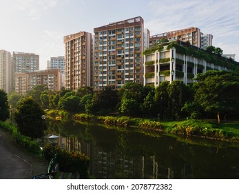 Singapore - November 21 2021: Waterfront public housing in Punggol, a newly developed residential estate in Singapore