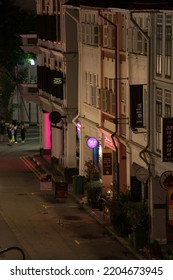 Singapore - October 2020: Nightscape Of Club Street. Club Street Is A Street Located In Chinatown Within The Outram Planning Area In Singapore.