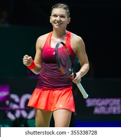 SINGAPORE, SINGAPORE - OCTOBER 25 :  Simona Halep In Action At The 2015 WTA Finals