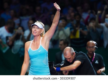SINGAPORE, SINGAPORE - OCTOBER 27 : Maria Sharapova in action at the 2015 WTA Finals